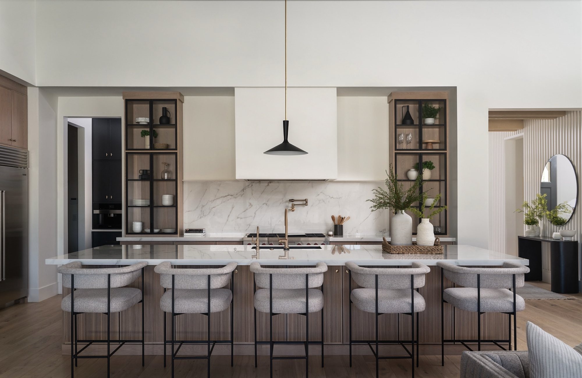 Covered Bridge full custom kitchen with fluted marble island