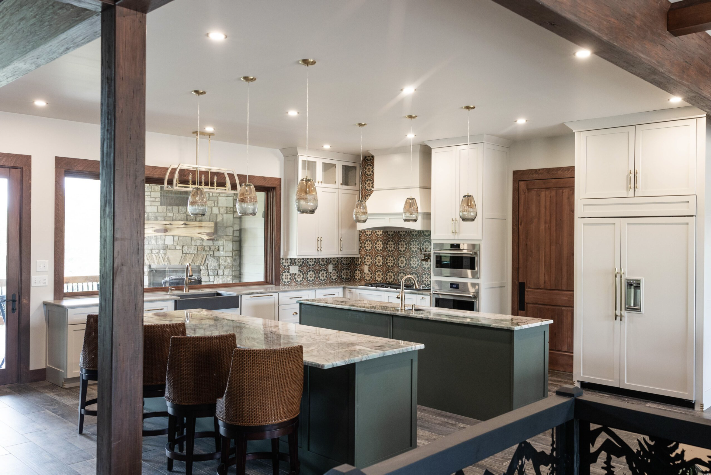 Rustic double island family kitchen
